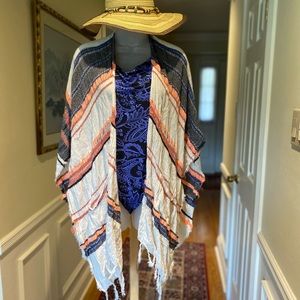 Beach coverup cream/orange/black/blue striped. OS